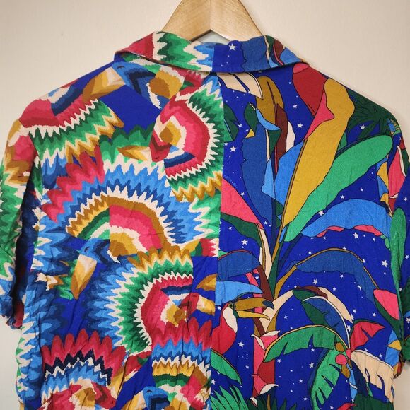 Farm Rio Button Shirt Forrest Parrot Tropical Boho Multi Color Womens Large - Picture 7 of 13